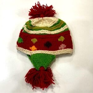 Knitted Holiday Beanie with Fleece lining Red Pompom OS, Seasons of Cannon Falls